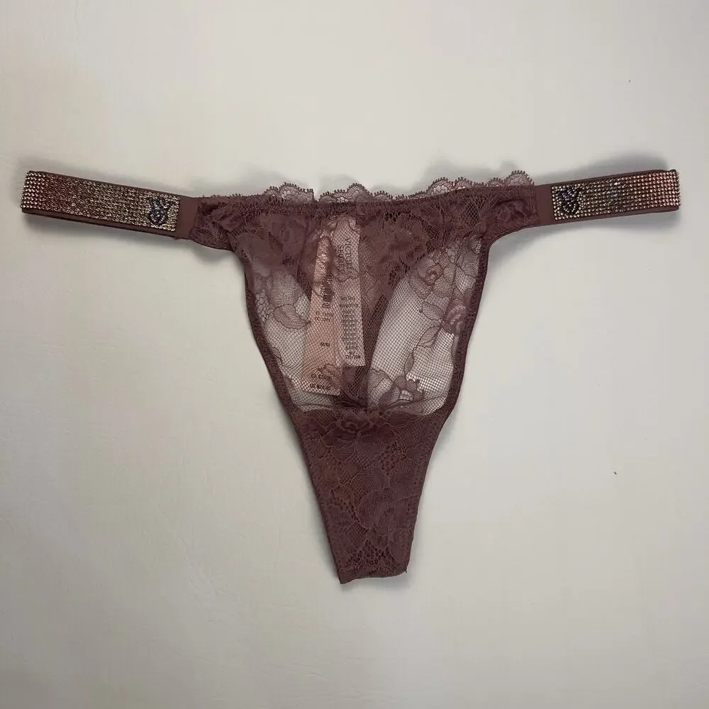 2 Victoria's Secret Very Sexy‎ Rhinestone Shine Logo Thong String Panties S.L
